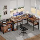 L Shaped Computer Desk With USB Ports And Power Outlets Rustic Brown