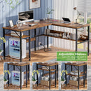 L Shaped Computer Desk With USB Ports And Power Outlets Rustic Brown