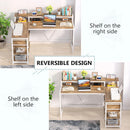 L Shaped Desk With Drawers And Monitor Stand Beige Wood