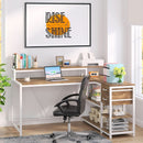 L Shaped Desk With Drawers And Monitor Stand Beige Wood