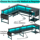 L Shaped Gaming Desk with LED Strip and Storage Shelves