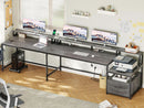 66-Inch L Shaped Office Desk With Power Outlet Grey