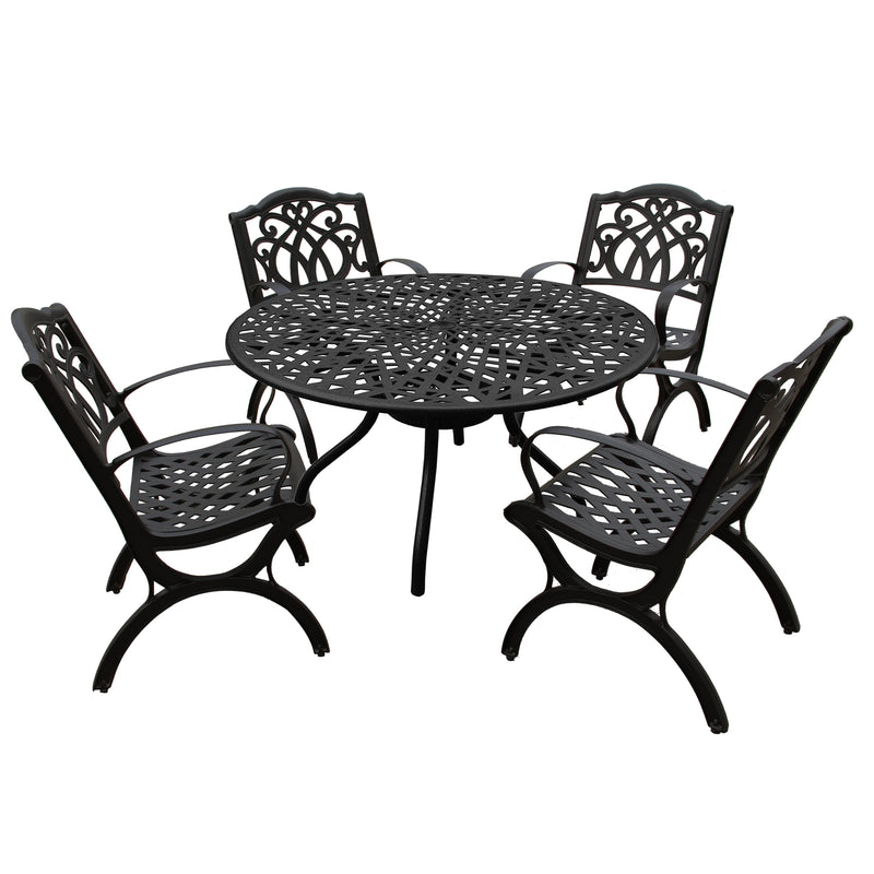 Outdoor Aluminum 5pc Round Black Patio Dining Set with Four Chairs