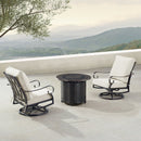 Black Aluminum Fire Table Bistro Set with Two Club Chairs