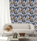 White Wallpaper with Leaves and Flowers