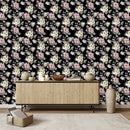 Contemporary Black Floral Wallpaper