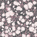 Modish Modern Grey Wallpaper with Pink Flowers