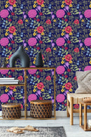 Brightly Flowers on Blue Background Wallpaper