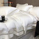 Lace trim eucalyptus lyocell luxury bedding set bedroom white satin
