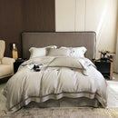Lace trim eucalyptus lyocell luxury bedding set bedroom white satin