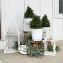 Distressed White Turned Wooden Open Lanterns, Set of Two