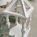 Distressed White Turned Wooden Open Lanterns, Set of Two