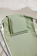 lare aurora green foldable metal frame canvas chair gray metal frame product shot closeup