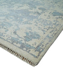 Large 8x10 Fine Hand Knotted charcoal, beige, and teal Abstract Traditional Persian Style Antique Bamboo Silk Rug | TRDCP501810