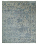Large 8x10 Fine Hand Knotted charcoal, beige, and teal Abstract Traditional Persian Style Antique Bamboo Silk Rug | TRDCP501810