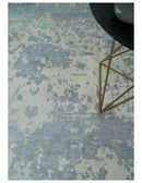 Large 8x10 Fine Hand Knotted charcoal, beige, and teal Abstract Traditional Persian Style Antique Bamboo Silk Rug | TRDCP501810