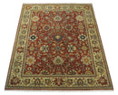 Large 8x10 Fine Hand Knotted Rust and Beige Traditional Vintage Style Mahal Antique Wool Rug | TRDCP468810