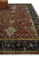 Large 8x10 and 9x12 Fine Hand Knotted Blue and Rust Traditional Vintage Persian Style Mahal Antique Wool Rug | TRDCP443