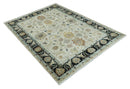 Large 9x12 Fine Hand Knotted Ivory and Black Traditional Vintage Persian Style Mahal Antique Wool Rug | TRDCP452912