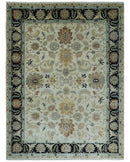 Large 9x12 Fine Hand Knotted Ivory and Black Traditional Vintage Persian Style Mahal Antique Wool Rug | TRDCP452912