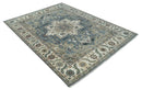Large 9x12 Living Room Wool Rug, Hand Knotted Ivory, Charcoal and Olive Traditional Design