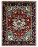 Large 9x12 Rust and Blue Hand Knotted Traditional Wool Rug