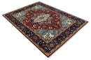Large 9x12 Rust and Blue Hand Knotted Traditional Wool Rug