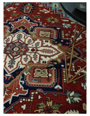Large 9x12 Rust and Blue Hand Knotted Traditional Wool Rug