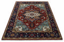 Large 9x12 Rust and Blue Hand Knotted Traditional Wool Rug