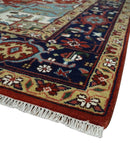 Large 9x12 Rust and Blue Hand Knotted Traditional Wool Rug