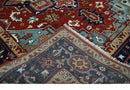Large 9x12 Rust and Blue Hand Knotted Traditional Wool Rug