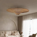 Large beige fan woven rattan pendant light for dining room