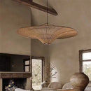 Large beige fan woven rattan pendant light for dining room