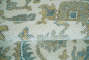 Hand Knotted Oriental Oushak Teal, Ivory and Beige Custom Made Wool Area Rug