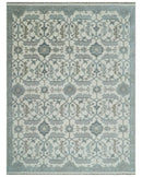 Large Hand Knotted Ivory and Silver 9x12 Oriental Oushak Traditional Wool Area Rug