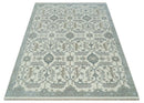 Large Hand Knotted Ivory and Silver 9x12 Oriental Oushak Traditional Wool Area Rug