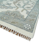 Large Hand Knotted Ivory and Silver 9x12 Oriental Oushak Traditional Wool Area Rug