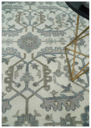 Large Hand Knotted Ivory and Silver 9x12 Oriental Oushak Traditional Wool Area Rug