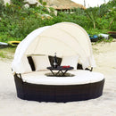 Alora Large 76-Inch Outdoor Patio Rattan Daybed Sofa W/ Adjustable Table Top, Canopy & 3 Pillows (SAK91254)