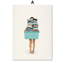 Minimalist white washing machine laundry room girl nordic wall art
