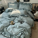 DecorBites™ Cooling Silky Ruffled Bedding Set 180X220 - 4 Piece Smooth Fitted Sheet