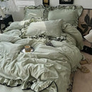 DecorBites™ Cooling Silky Ruffled Bedding Set 180X220 - 4 Piece Smooth Fitted Sheet