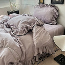 DecorBites™ Cooling Silky Ruffled Bedding Set 180X220 - 4 Piece Smooth Fitted Sheet