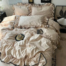 DecorBites™ Cooling Silky Ruffled Bedding Set 180X220 - 4 Piece Smooth Fitted Sheet