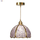 Lavender crystal glass led pendant light kitchen brass finish