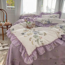 Lavender floral ruffled bedding set – bedroom gardenia print princess