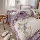 Lavender floral ruffled bedding set – bedroom gardenia print princess