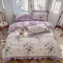 Lavender floral ruffled bedding set – bedroom gardenia print princess
