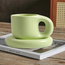Lavender ink splash ceramic mug and oval plate kitchen set