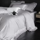 Lavender & silver lace embroidery bedding set bedroom luxe satin